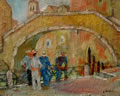 Gondolieri a Venezia, 1968, olio, su cartone telato, cm 40x50, Ischia (Na), collezione privata